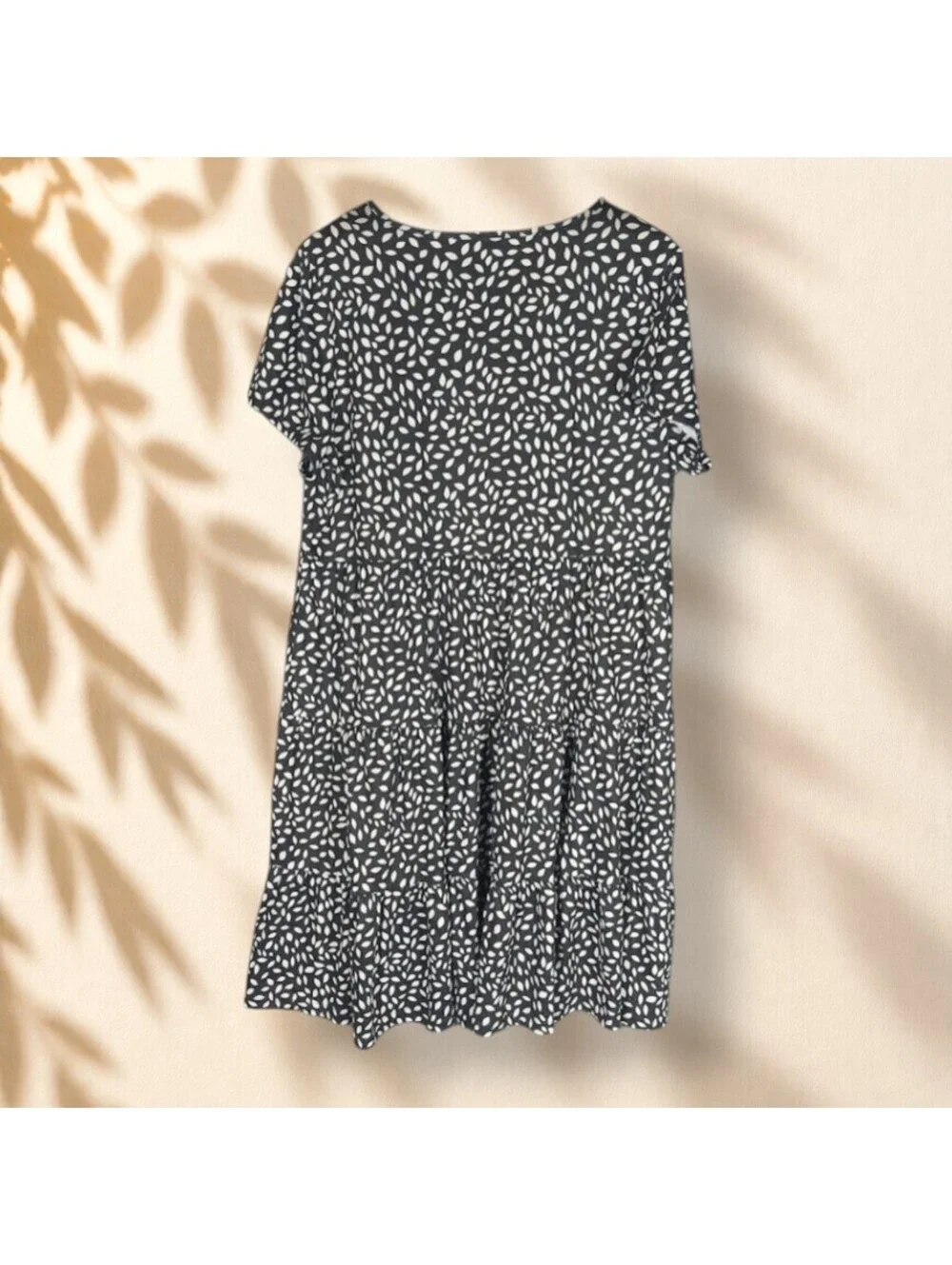Unbranded Dress Women 2XL Black Geometric Shift Midi Short Sleeve Casual Stretch